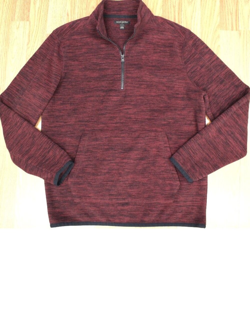 BANANA REPUBLIC FLEECE 1/2 ZIP SWEATSHIRT JACKET DARK RED & BLACK LARGE, L  Exce